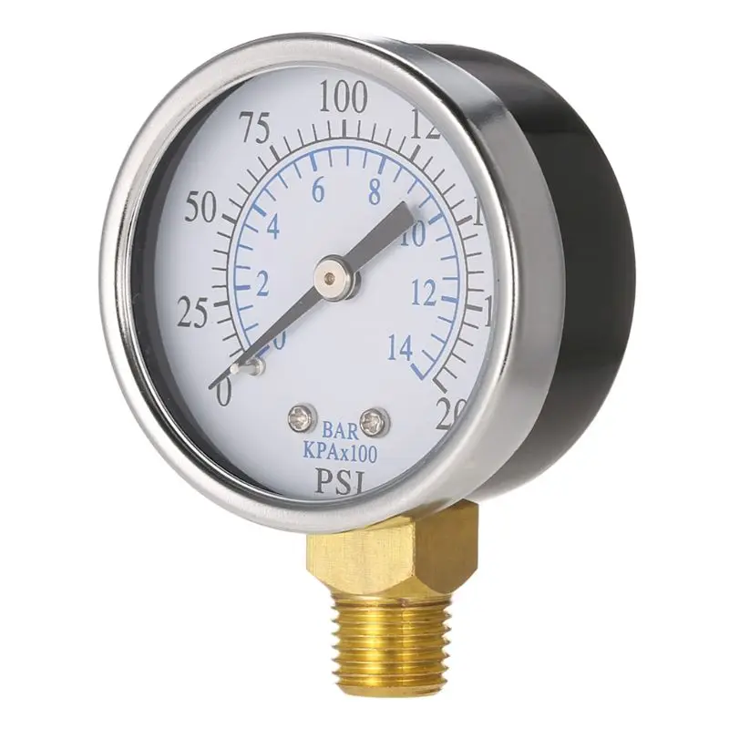 

Dual Scale Economical All Purpose Pressure Gauge with Brass Internal 1/4" NPT Bottom Mount 0-200psi / 0-14bar Durable