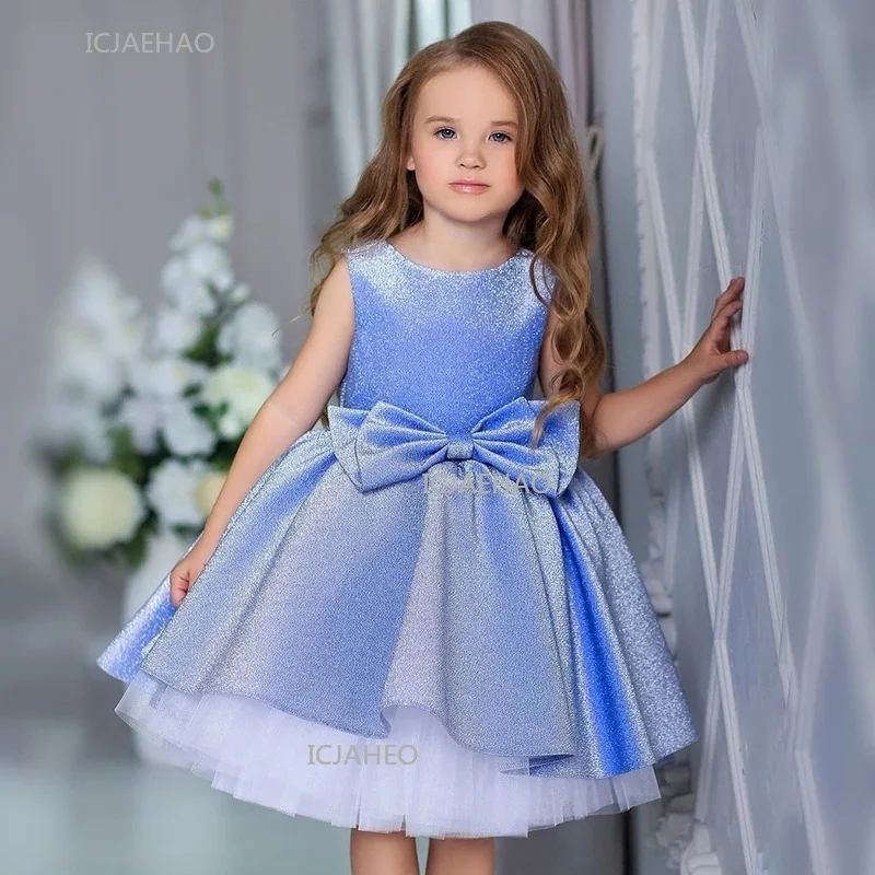 Princess Party Dress for Children Girls Vestido Pageant Formal Evening Kids Costume  Bow Birthday Puffy Gown for Baby Toddler