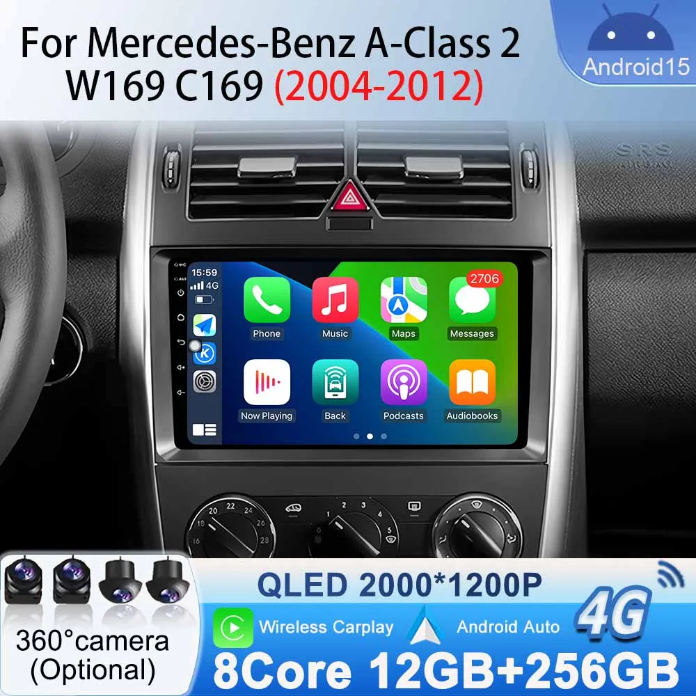 

Car Radio Stereo for Mercedes-Benz A-Class 2 W169 C169 2004-2012 Carplay Auto GPS DSP Navigation Car Bluetooth Multimedia Video