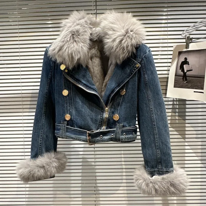 Design winter teen girls Motorcycle jacket fashion baby short plush Denim coat 3-15 kids outerwear manteau fille hiver clothes