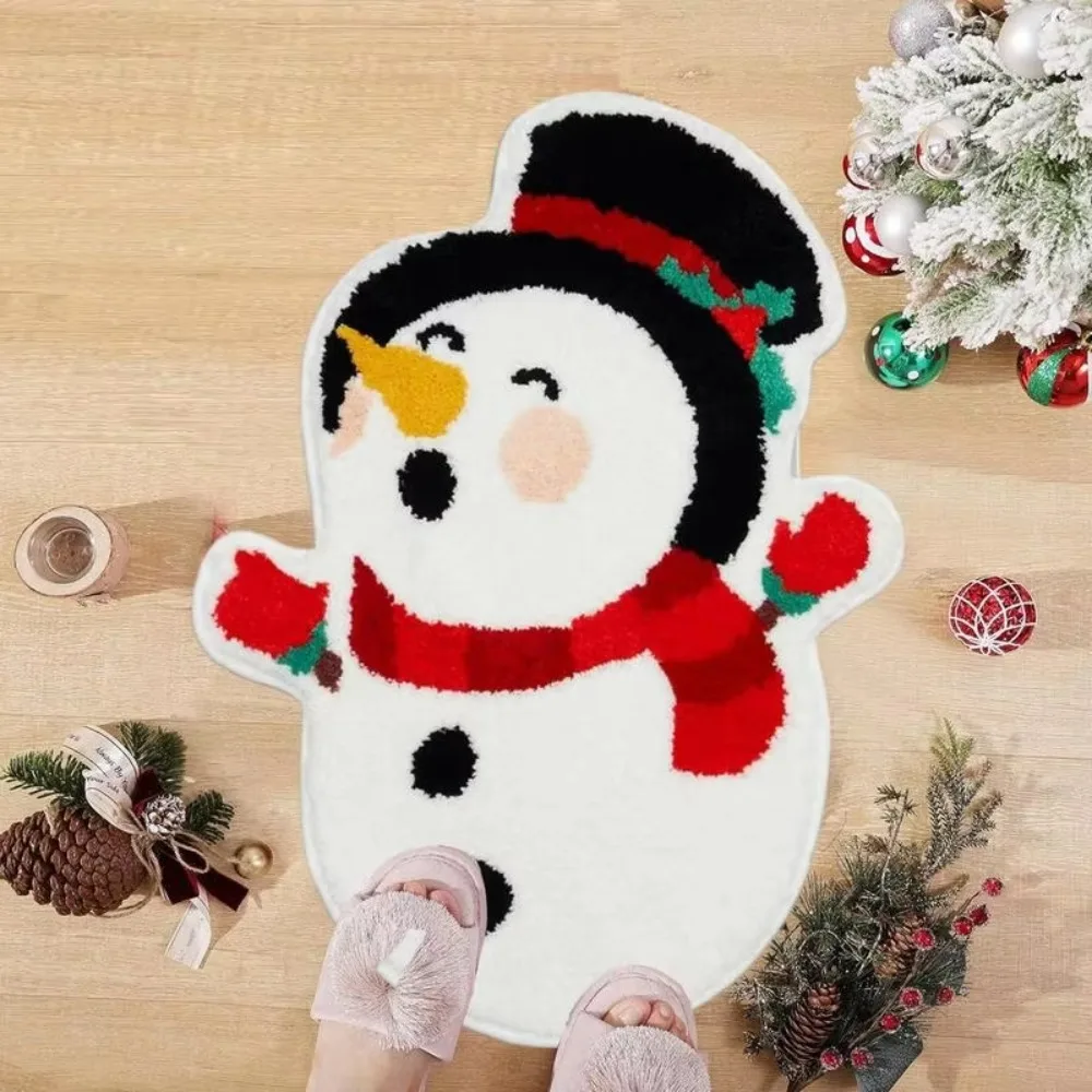 Cute Non-slip Christmas Bath Rug Christmas Decor Cartoon Velvet Rug Absorbs Moisture Floor Mat Home