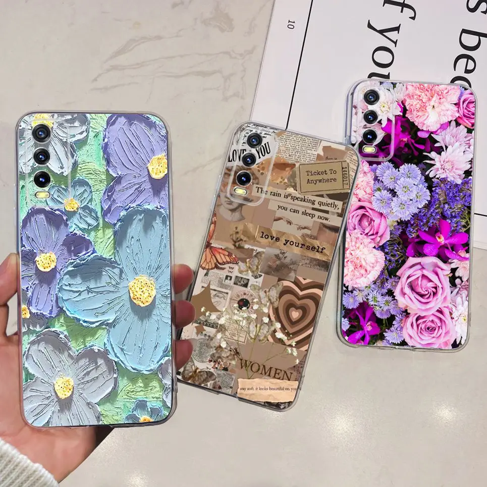 Clear Soft Case For Vivo V2027 Cover Vivo Y11s Y12s Y20 Y20s Y20i Phone Cases Oil Flower Cartoon Cute Pattern Capas For Y20 20S