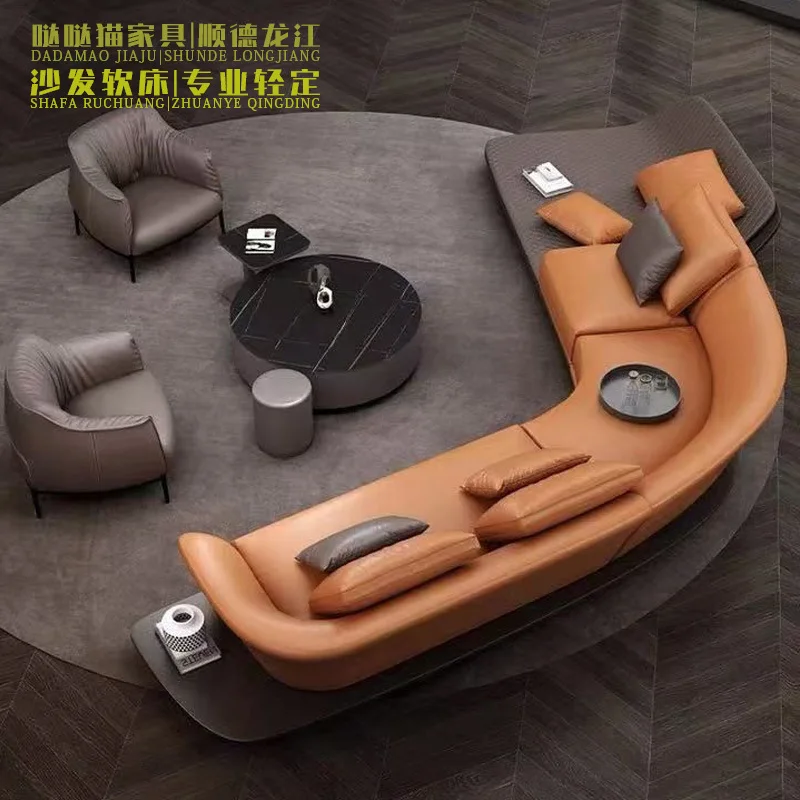

Leather Ferrari Sofa Large Apartment Living Room Villa Flat Floor Italian Light Luxury Designer Large Corner Curved Sofa