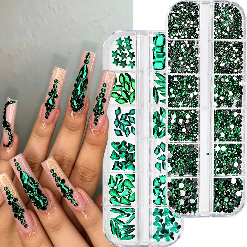 Nail Art Emerald Green - 2 pudełka szmaragdowych kryształków do zdobienia