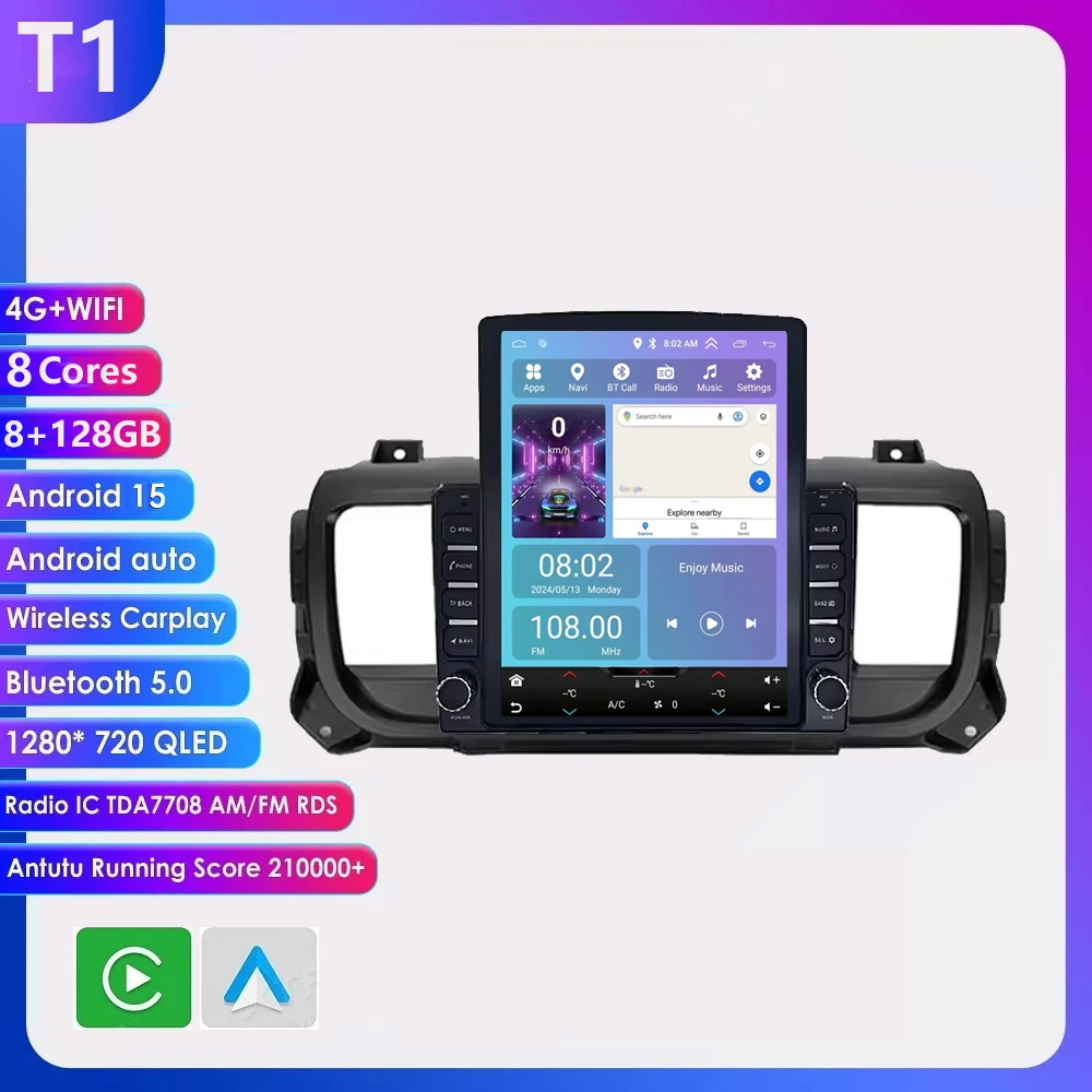 9.7 inch Android 16 Carplay voor Citroen Jumpy 3 SpaceTourer, Peugeot Expert 3 en Toyota Proace 2016-2021 multimediaspeler voor auto's