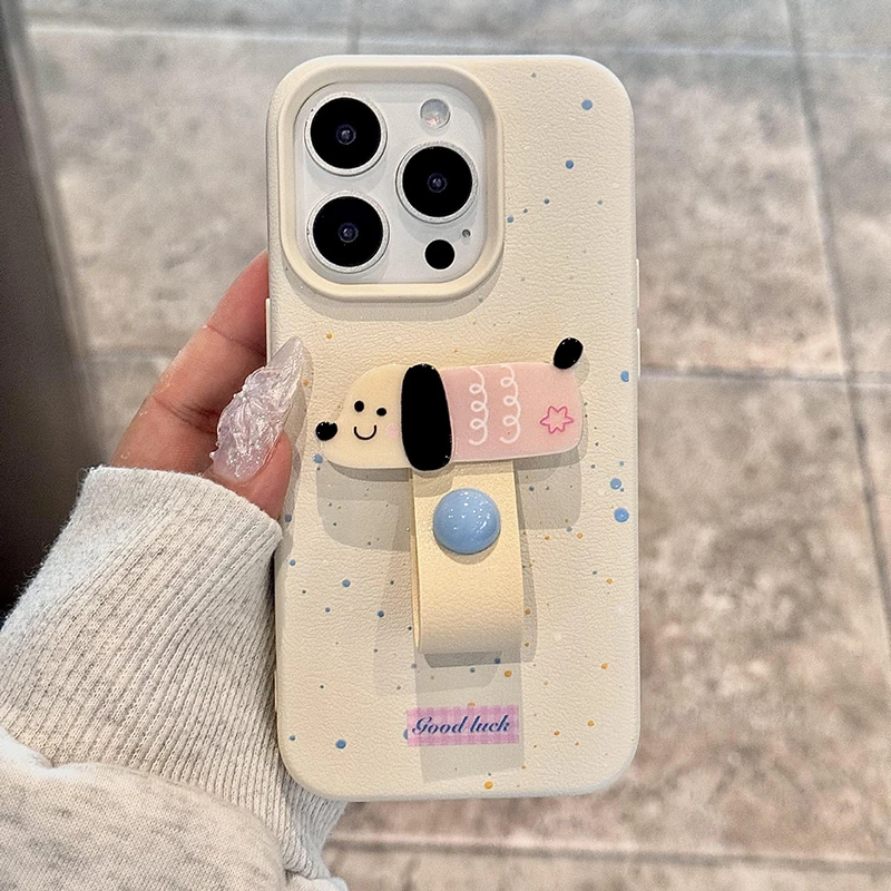 Korean Cute 3D Dog Cat Rabbit Finger Ring Support Phone Case For iPhone 16 15 14 13 11 12 Pro Max Plus X XS Holder Stand Cover image 4