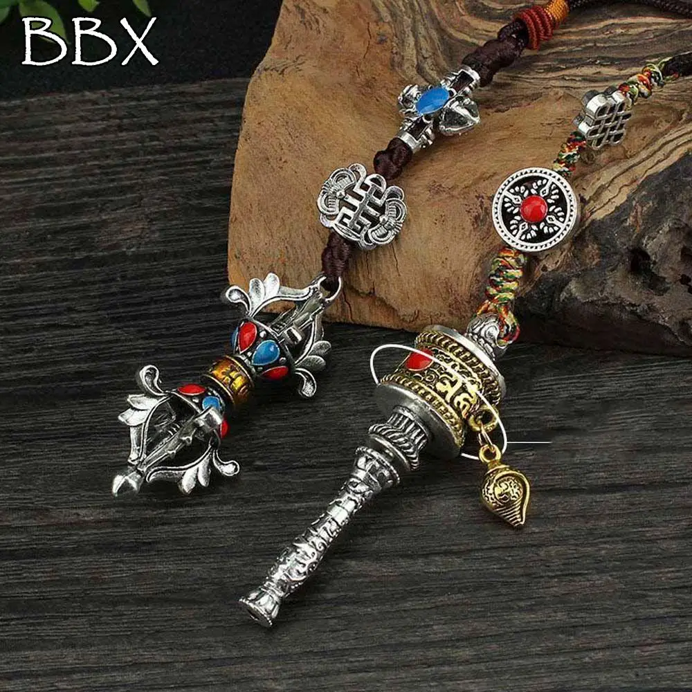 

Men Jewelry Car Ornament Tibetan Six-character Mantra Key holder Prayer Wheel Pendants Vajra car keychain Buddhist keychain