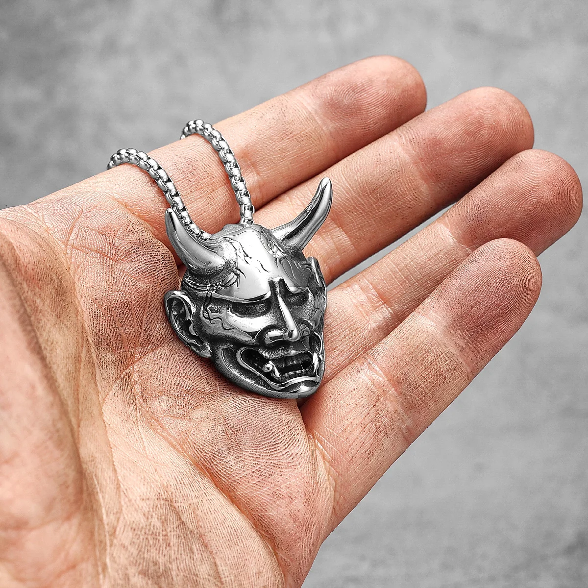 Japanese Prajna Mask Stainless Steel Men Women Necklaces Pendants Chain Punk Jewelry Creativity Gift Dropshipping Wholesale