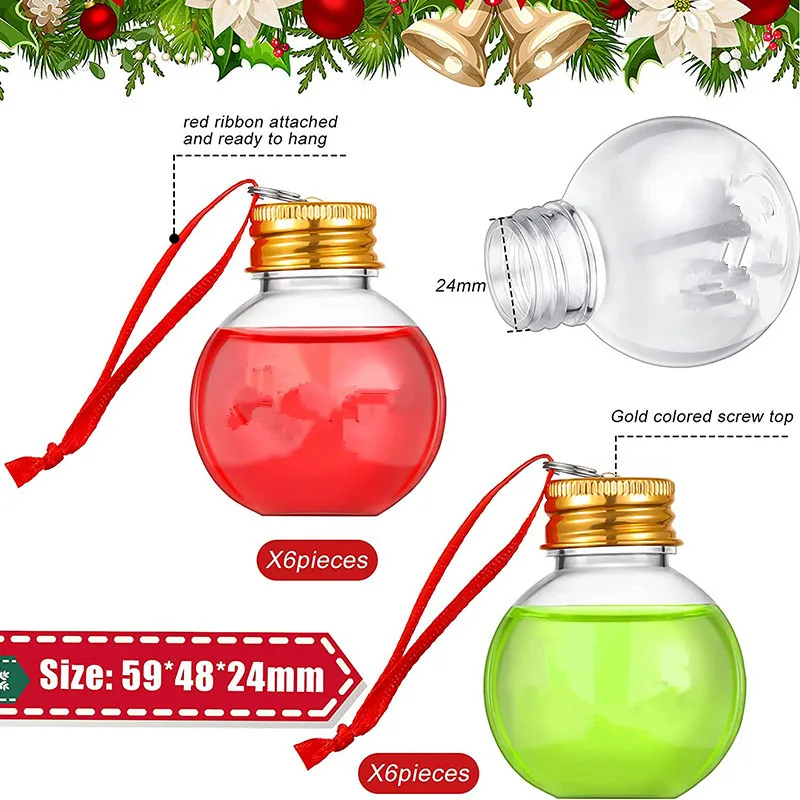 100pcs 50ml 1.7oz Alcohol Drink Bottle Christmas Festival Round Ornament Balls Festive Body Wash Bauble with Hanging Gold Lid