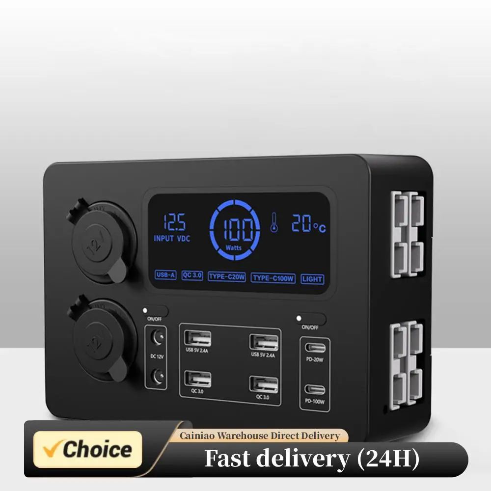 

12V 100W Mini Power Box USB-C & QC3.0 Ports LCD Display Power Box Mini Power Distribution Box for RVs SUVs Boats Yachts Cars
