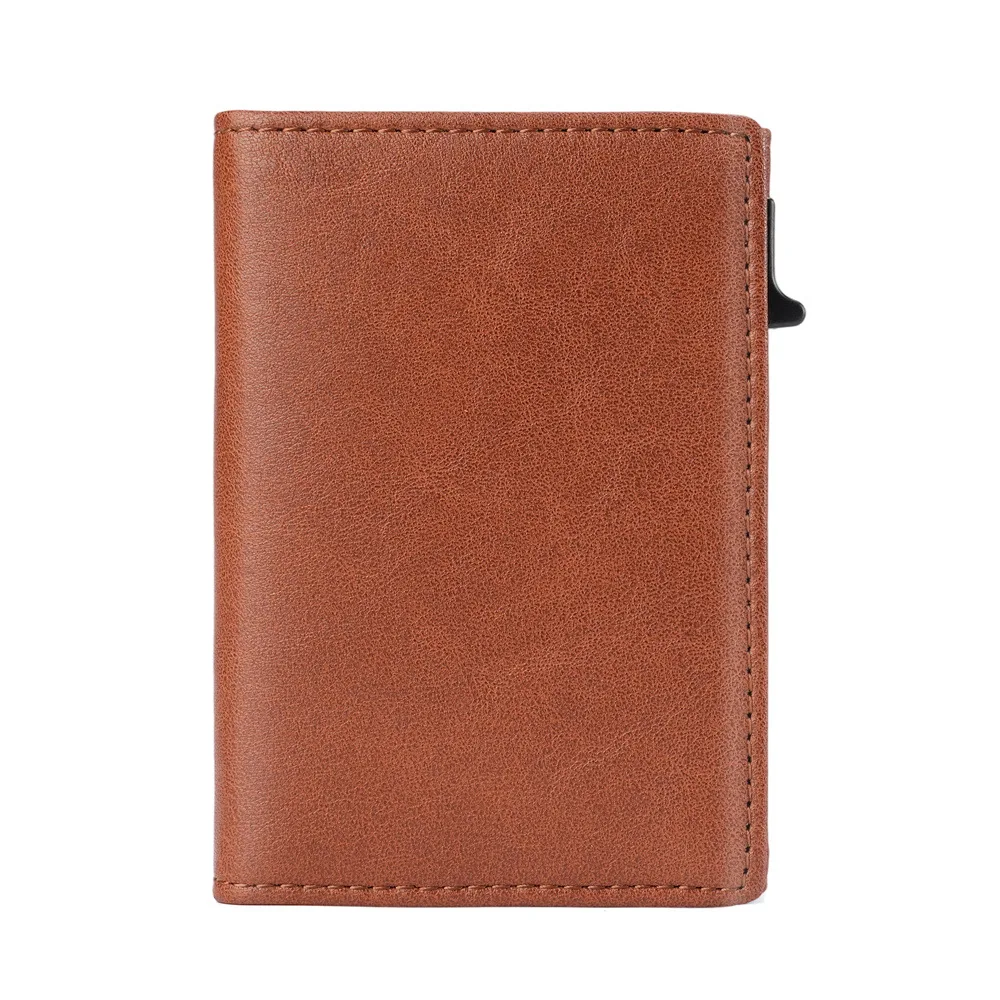 1173 Men's Retro Casual Leather Portable Card Bag RFID Aluminum Box Multi Slot Anti Magnetic Card Cover Wallet