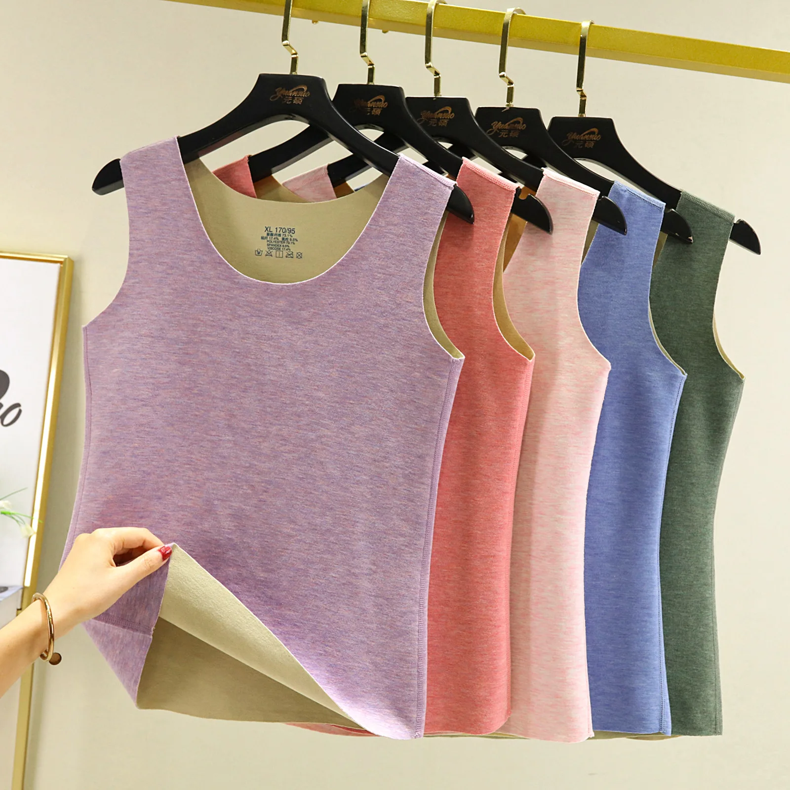 Slimming Thickened Autumn Winter Women's Vest Korean Style Warm Doughnut Core Cotton Blend Fleece Lined Base Layer Top