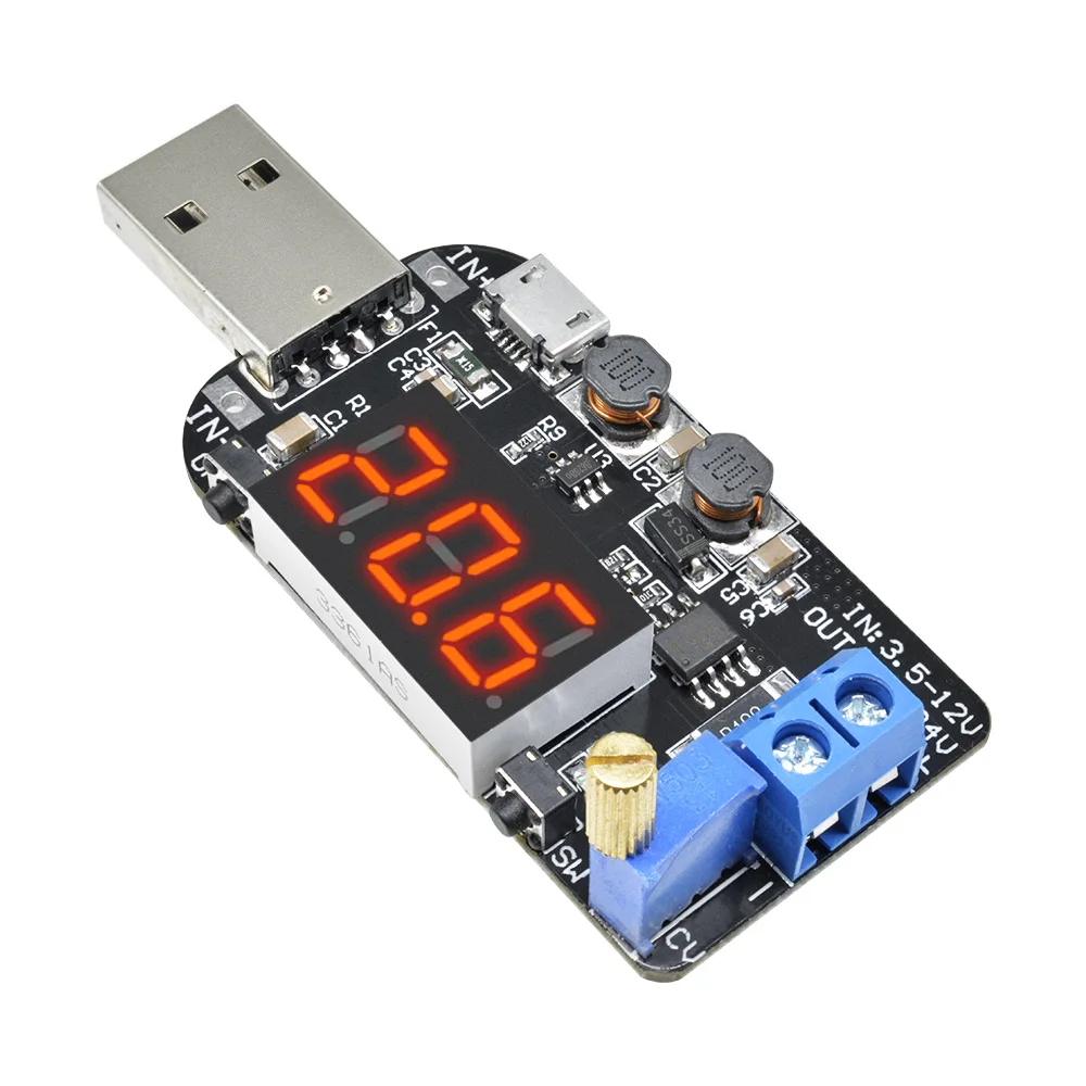 USB Adjustable Buck-boost Power Supply Regulator Module 5V To 3.3V 9V 12V 18V 24V With Current And Voltage LED Display