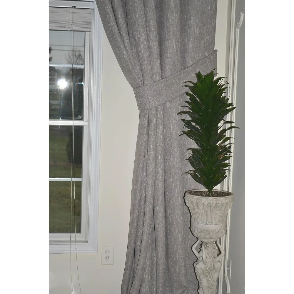 Cortinas de lino gris de lujo hechas a medida para ventanas extra largas de 10-24 pies, ideales para diseños de cortinas de 2 pisos