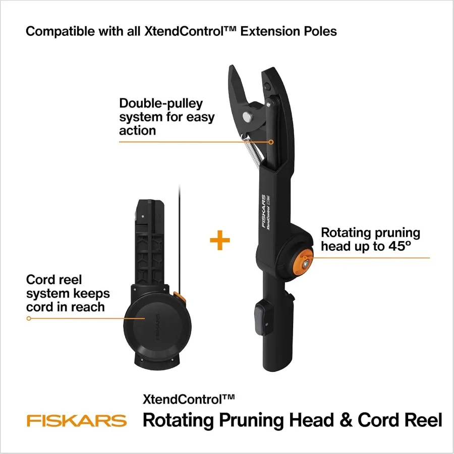 XtendControl Rotating Tree Pruner Head with Automatic Cord Reel Featuring 45Degree Rotation for Efficient Branch Trimming and P