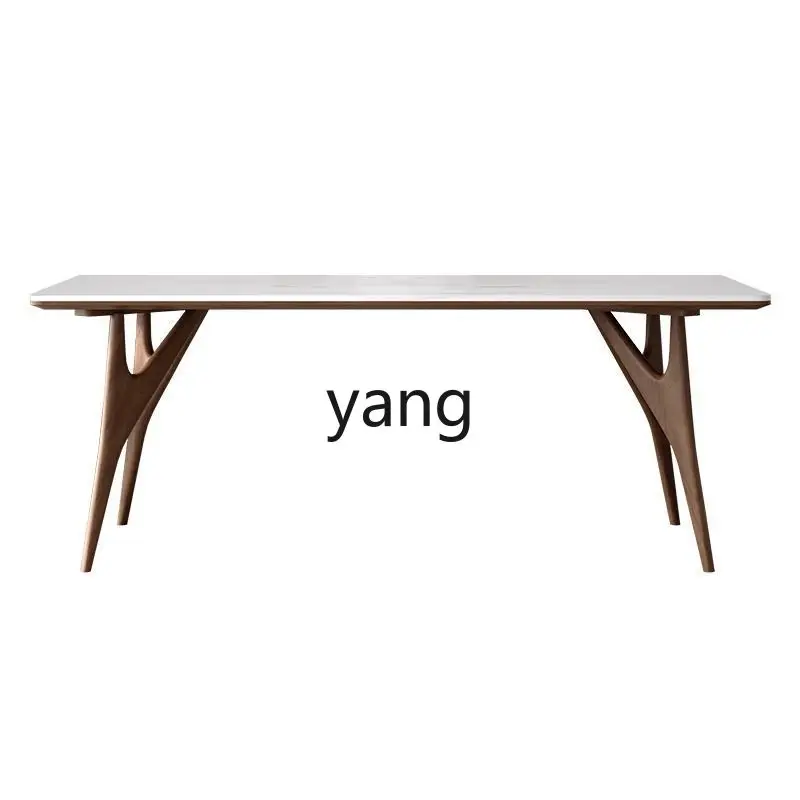 

Lmm solid wood rock slab dining table and chair combination household modern simple rectangular dining table