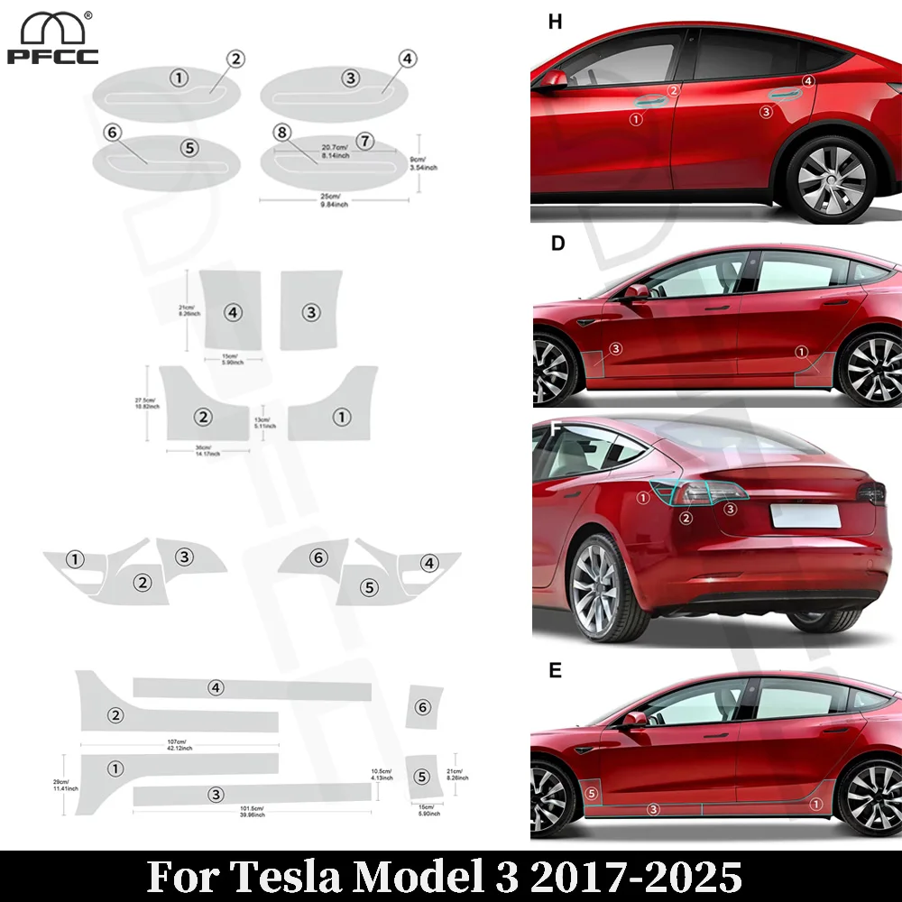 

For Tesla Model 3 2017-2025 Car Accessories TPU Paint Protection Film Body Pre-cut PPF Clear Bra Resistant Invisible Repairable