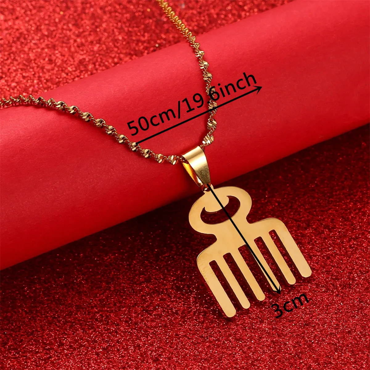 African Adinkra Symbol DUAFE Wooden Comb Pendant Necklaces Stainless Steel Beauty Hygiene Jewelry