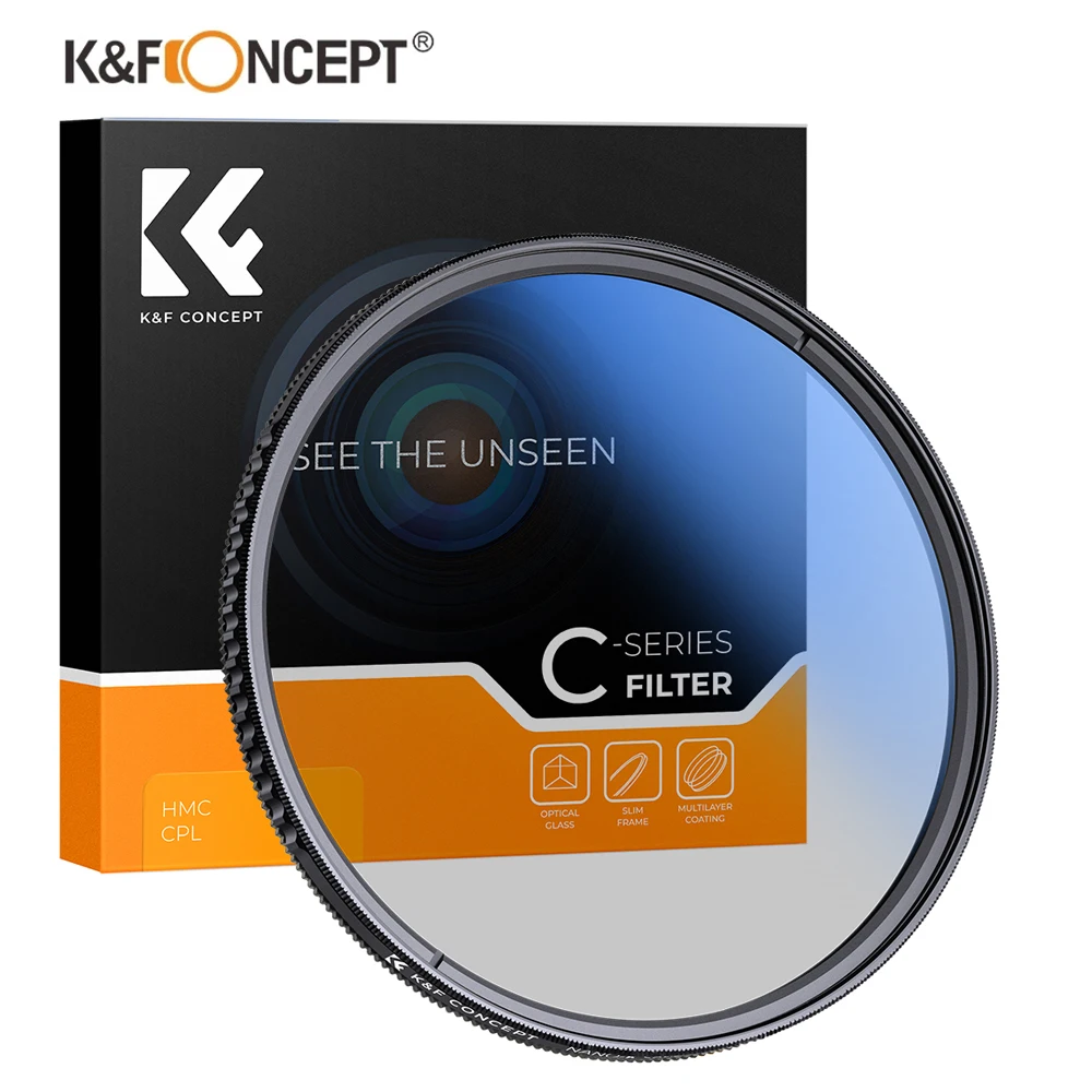 K & F Concept MC CPL-Filtre circulaire ultra fin pour objectif d\'appareil photo, multicouche, disponible en 37/40, 5/43/49/52/55/58/62/67/72/77/82mm