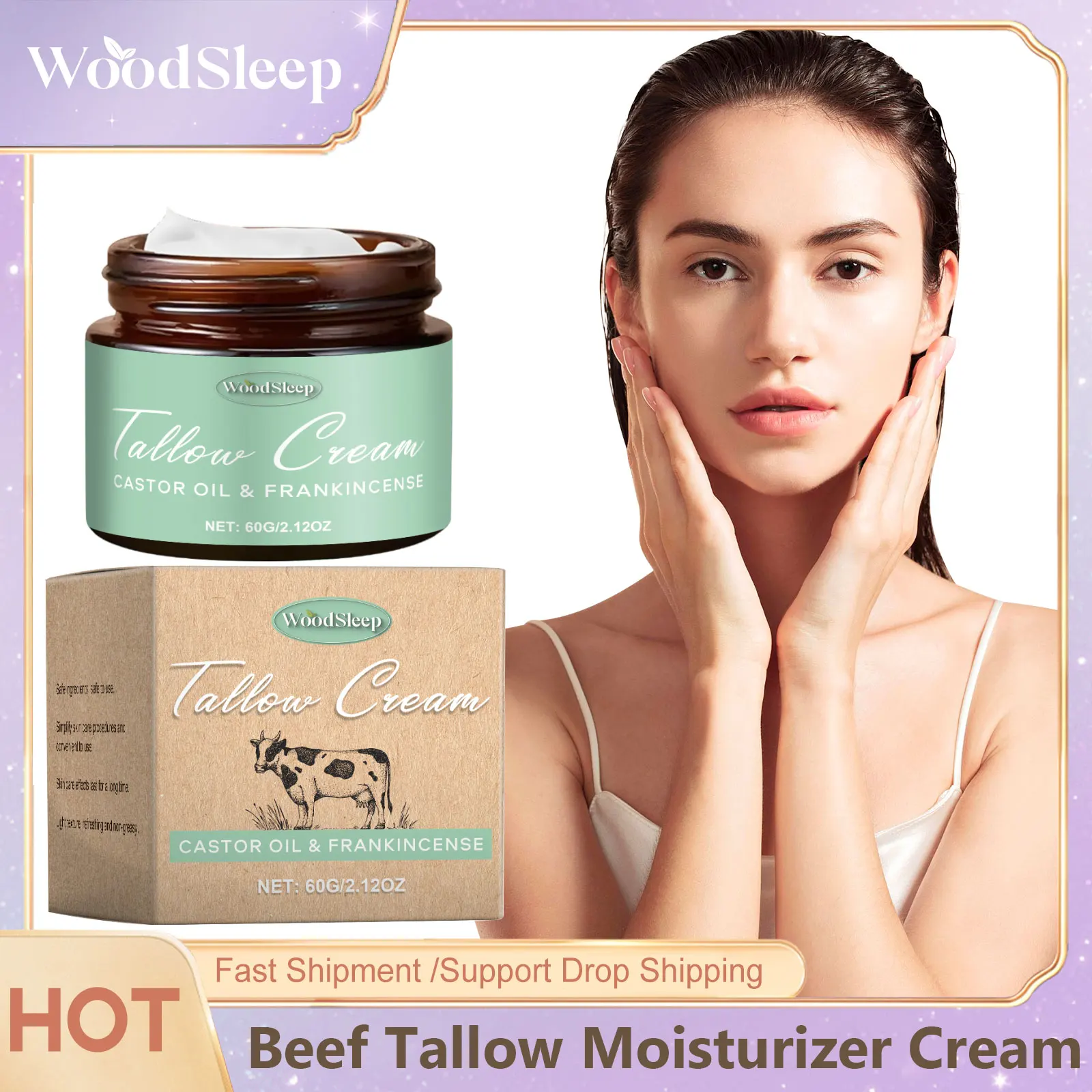 

Whipped Beef Tallow Moisturizer Cream Organic Grass Fed Pure Beef Tallow Balm Castor Oil Soften Dry Rough Skin Face Body Lotion