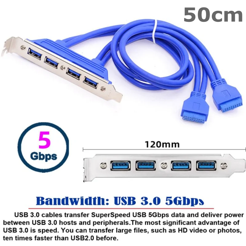 20-Pin/19pin Motherboard Header Female to 4 x USB 3.0 Female Panel Mount Cable Used for Computer Host Chassis Expansion