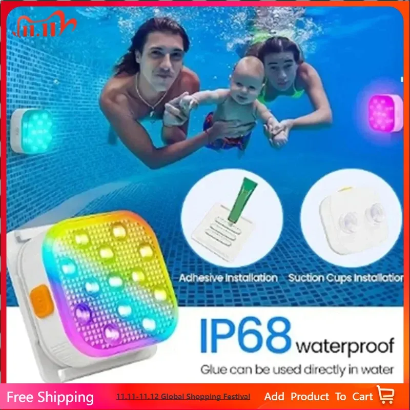 

A95G Rechargeable Submersible Pool Lights with Remote, IP68 Waterproof 16 Color Changing LED Lights with Glue