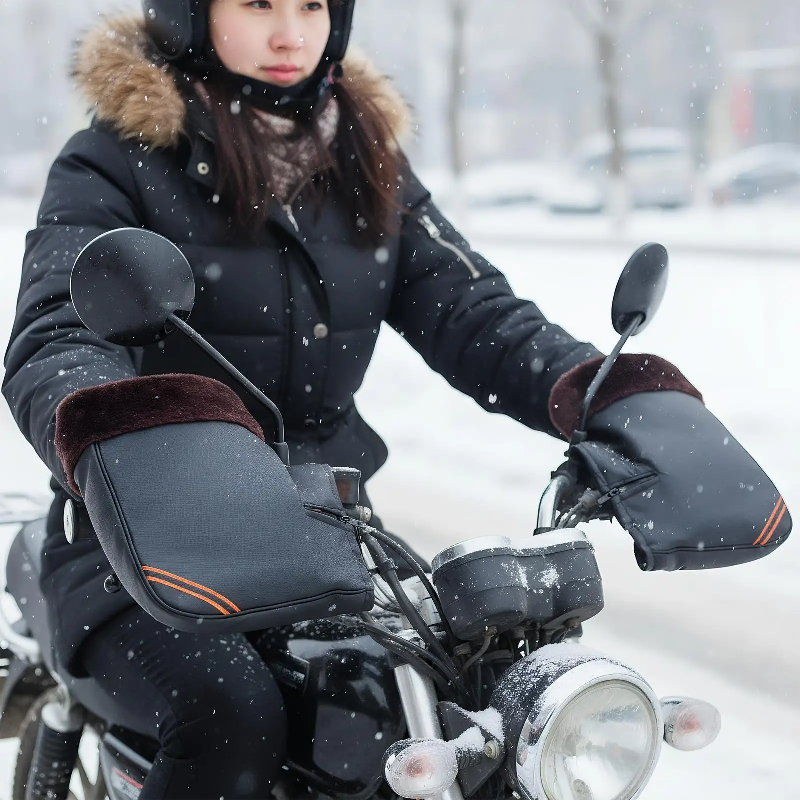 Motorcycle Handlebar Mitts Windproof Winter Muffs With Fleece Lining Universal for Snowmobile, Scooter, Bike, Long Distance Rid