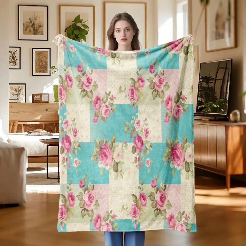 

Пасторальный ретро лоскутный узор розы, теплый и элегантный дом, подходит для ворса, кемпинга, путешествий и украшения дома.