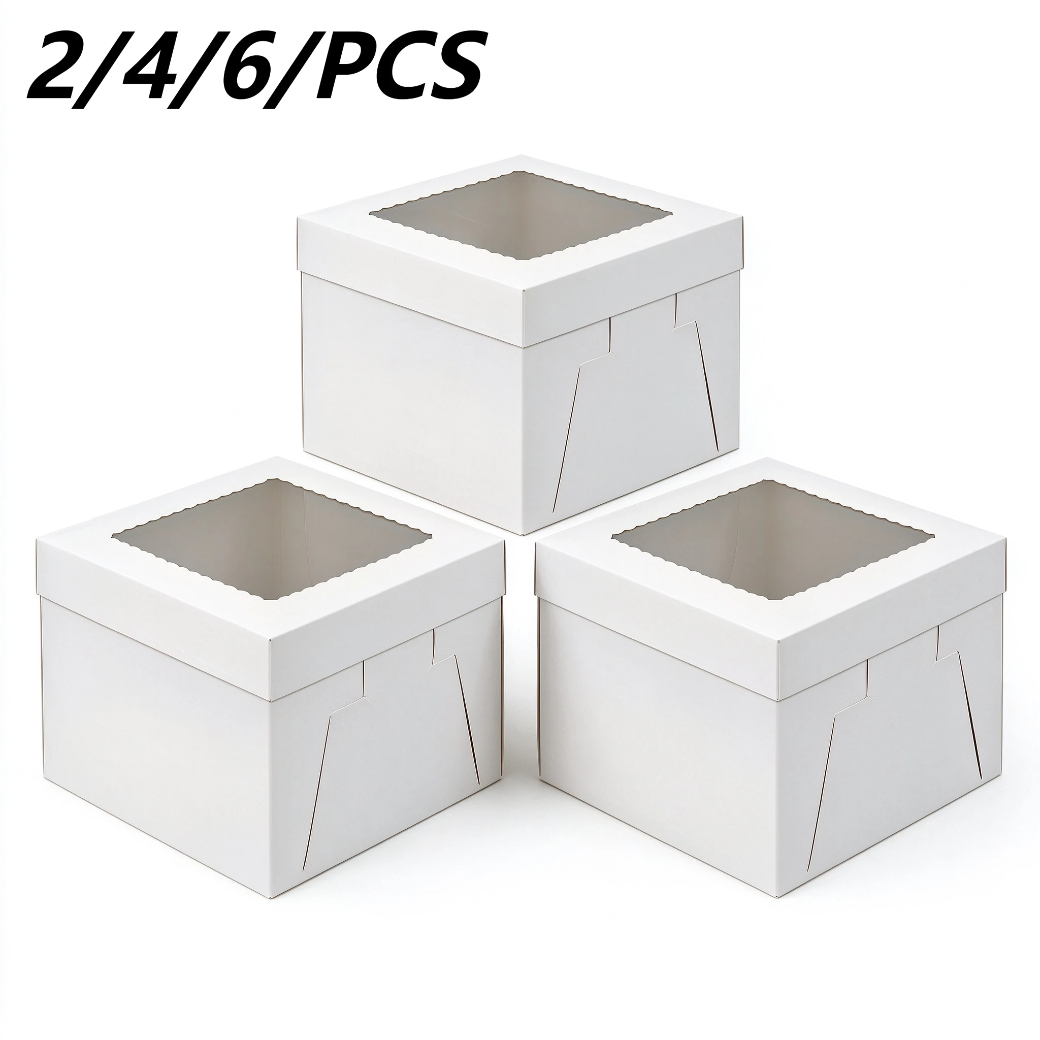 2/4/6PCS White Cake Boxes Square Disposable Foldable Paper Cake Packaging Containers for Birthday Party DIY Dessert Supplies