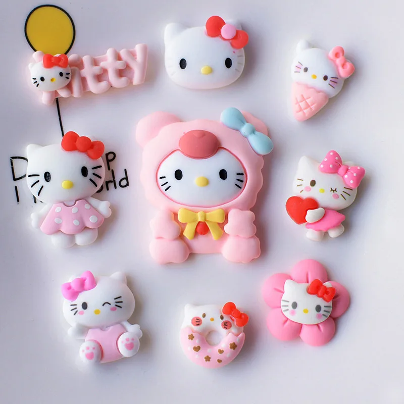 10Pcs Kawaii Cartoon Hellokittys Pink Cute Shape Mobile Phone Shell Hair Accessories DIY Resin Patch Accessories Material