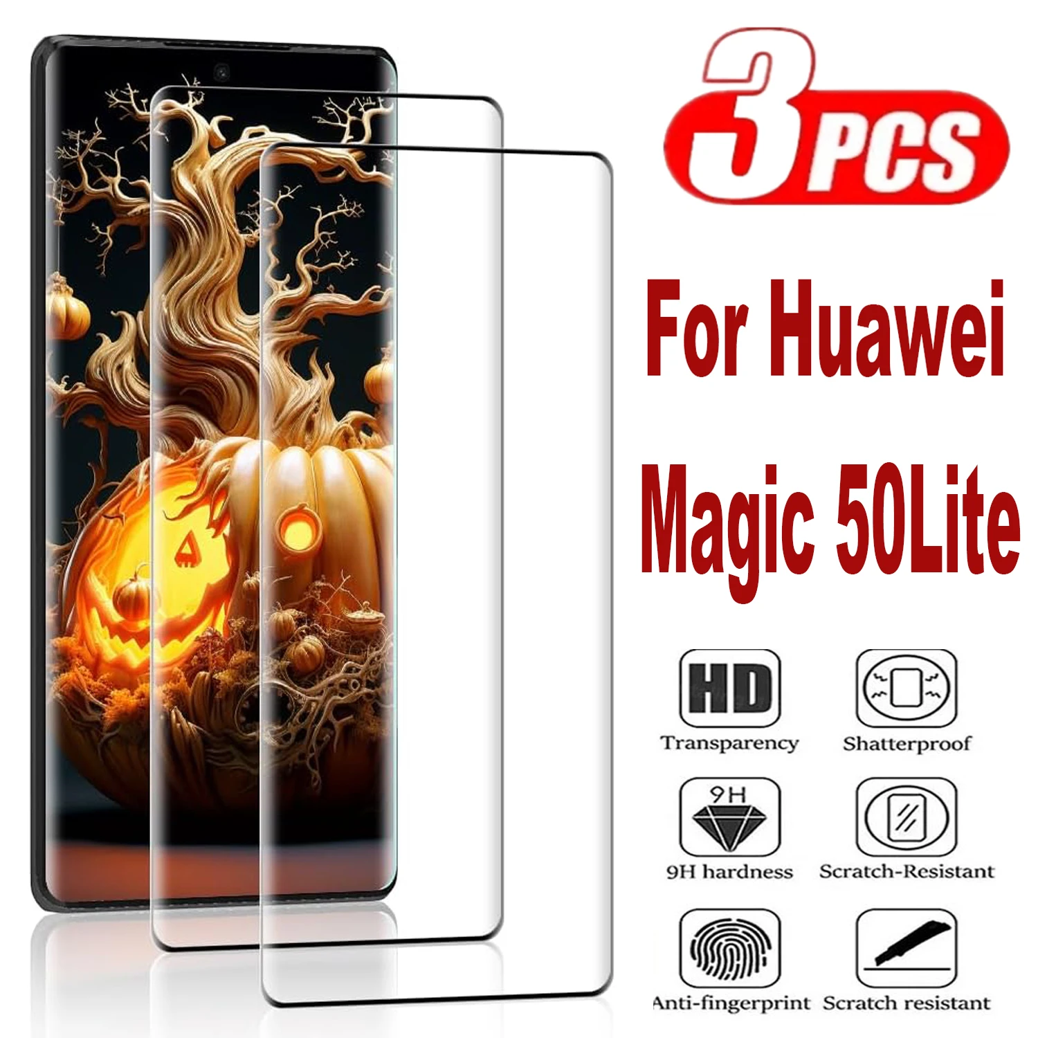 3Pcs For Huawei Honor Magic 5 Lite,9H Curved Four Sides Glue Screen Protector Glass