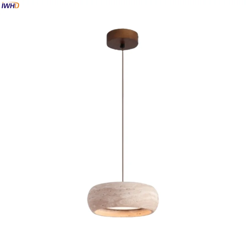 

IWHD Home Decor LED Pendant Lamp For Bedroom Dining Room Kitchen Yellow Travertine 200CM Wire Adjustable Wabi Sabi Pendant Light