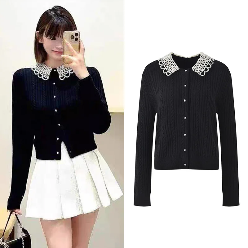 

CHUJIE 2022, осенне-зимний новый кукольный воротник (дечача), милый молодежный модный универсальный вязаный кардиган, пальто