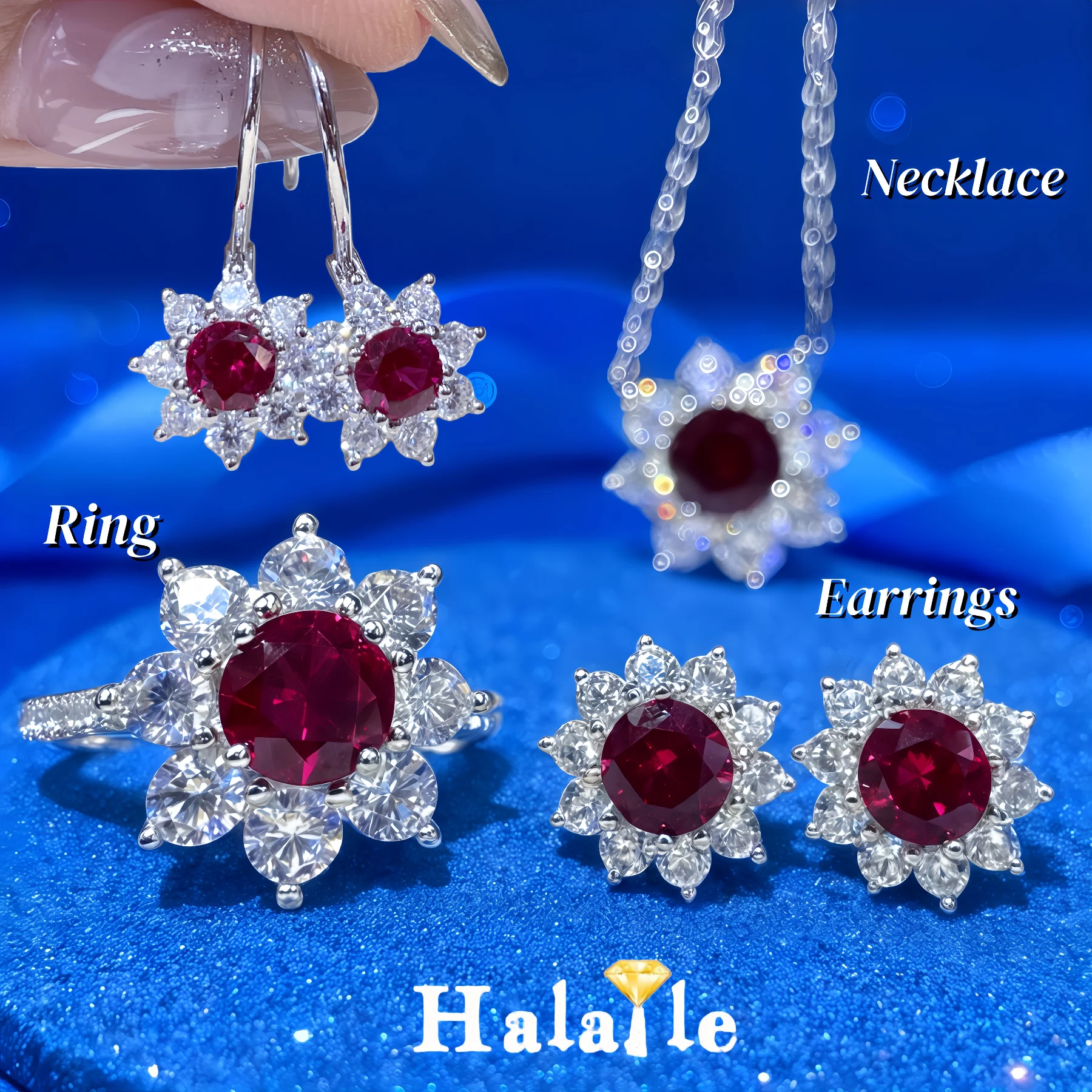 

Кольцо/серьги/ожерелье Halaile с красным голубем и криво-красным рубином, комплект из циркона, выращенное в лаборатории серебро 925 пробы для женщин, сверкающий свет, роскошь