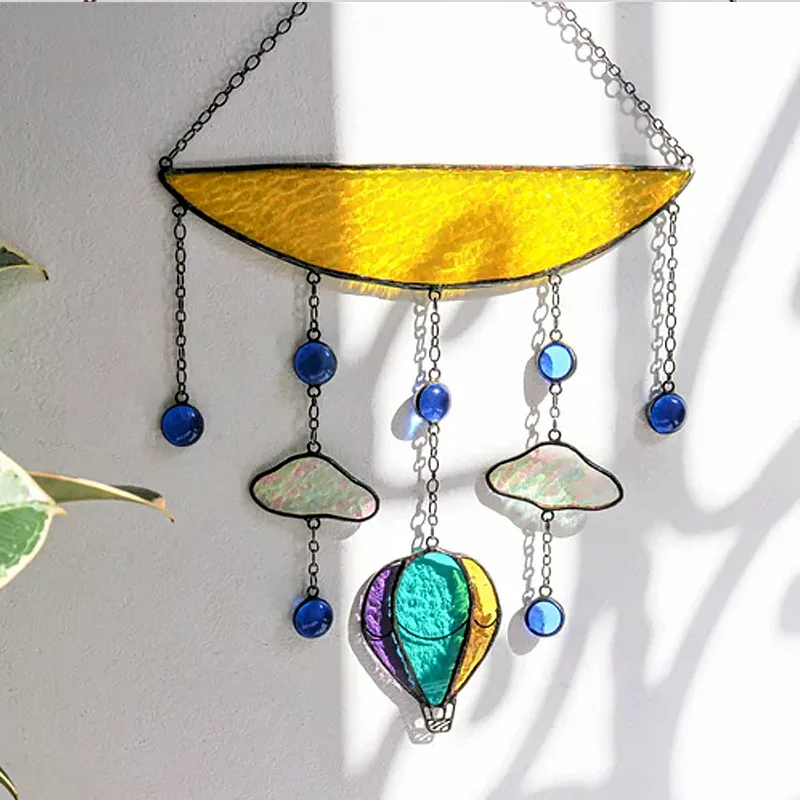Stained Glass Window Wall Decoration Pendant Catcher Hot Air Balloon Birthday Gift Wind Chime Customization