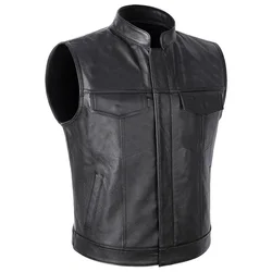 Stylish Men's Sleeveless Faux Leather Waistcoat with Stand Collar for Club Motorcycle Biker Cut Off Style