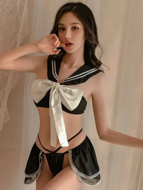 Falda de encaje decorada con lazo grande dividido para estudiantes en el Campus, uniforme Sexy Jk, traje de colegiala para fiesta, vestido profesional EHTI