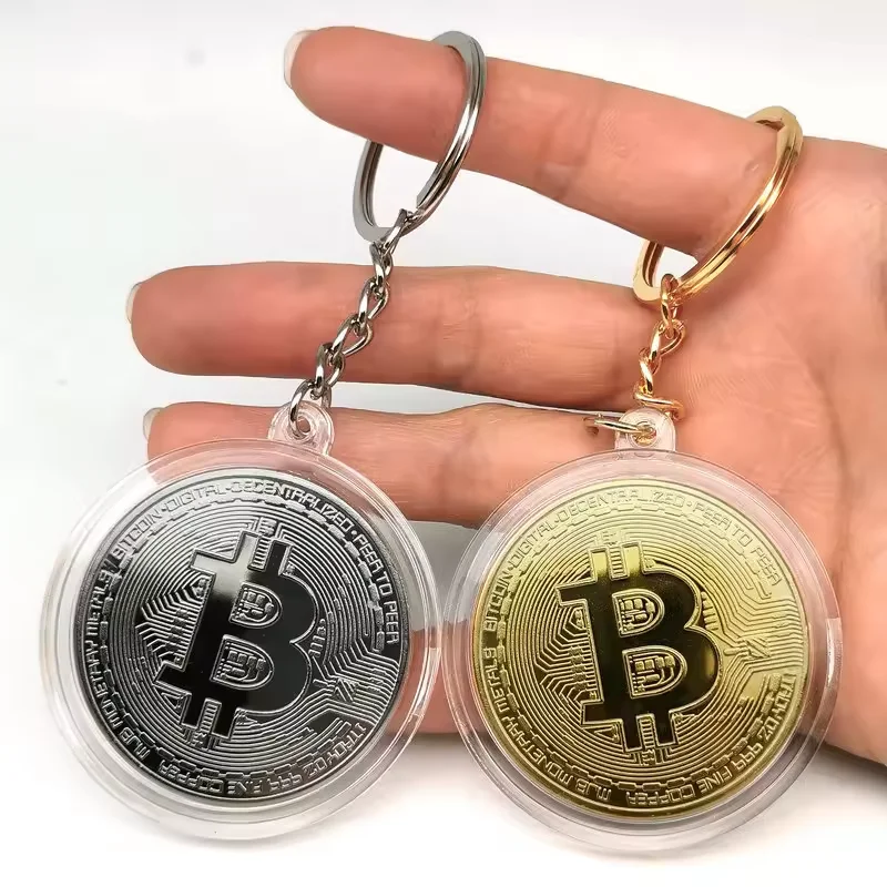 Bitcoin chaveiro comemorativo físico bitcoin chaveiro metal bit moeda com caixa de plástico ouro, prata bitcoin chaveiro chaveiro