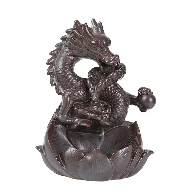 Lotus Dragon Ceramic Home Ornaments Waterfall Backflow Incense Burner Incense Stick Holder Dragon Censer view 3