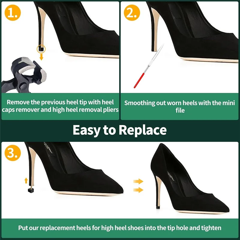 مجموعة بديلة لأطراف الكعب العالي - أطراف كعب انزلاقي على شكل حرف U في 8 مم/9 مم/10 مم/10.5 مم/11 مم/12 مم