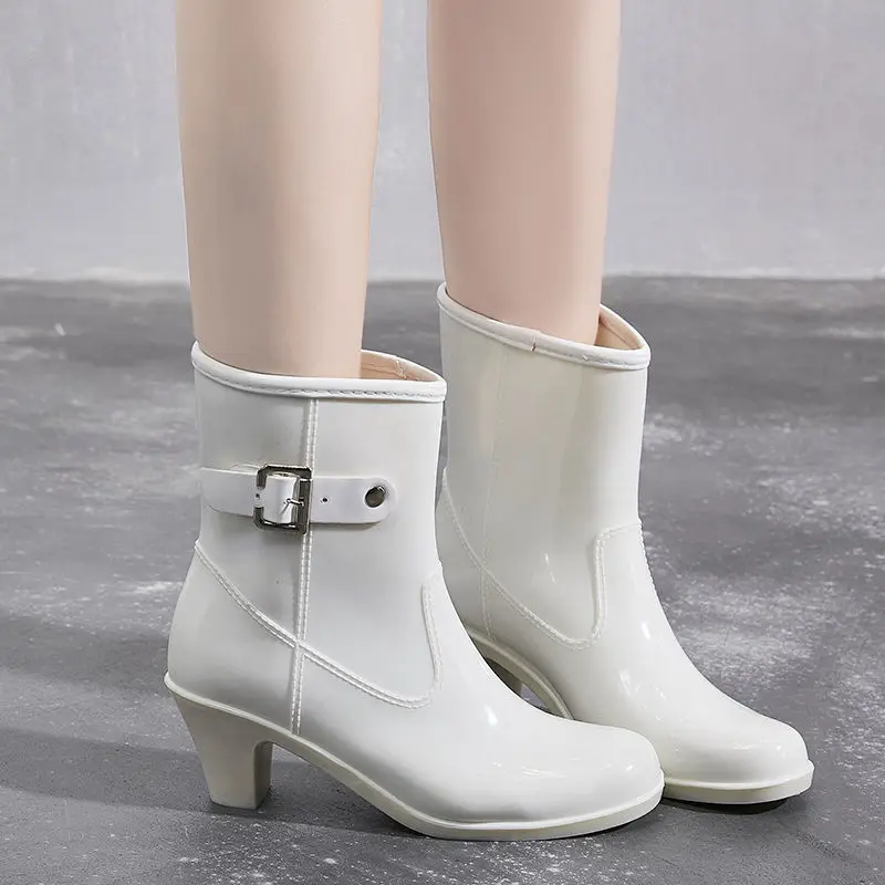 2024 New Women\'s Rain Ankle Boots Ladies Waterproof Woman Snow Boot Female Non-Slip High Heel Fashion Water Shoes Botas Mujer