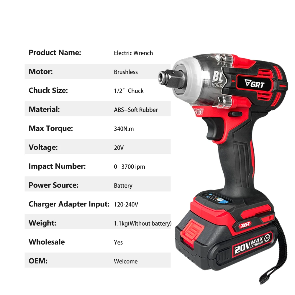 Brushless Electric Torque Wrench Rechargeable 20V Lithium Battery  Impact Wrench Socket 340N.m Cordless Installation Power Tools