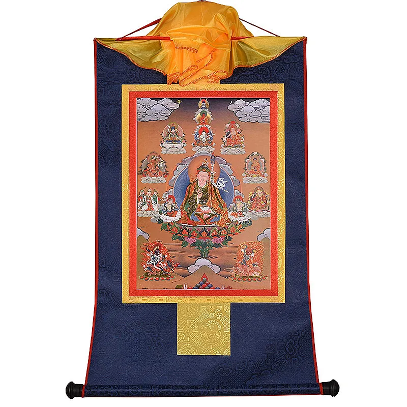 New Tibetan Tangka Gold Print Buddhist Lotus Eight Buddha Painted Figurine Home/Temple/Living Room Hanging Dragon Decorate Craft