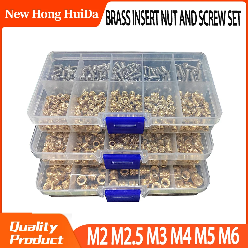 Brass Insert Nut and Screw Set M2 M2.5 M3 M4 M5 M6 Hot Knurled Heat Thread Copper Nuts 304 Stainless Steel Bolt Assortment Kit