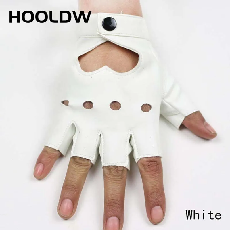 HOOLDW High Quality Women Leather Gloves Fashion Fingerless Star Hollow Gloves Party Show Breathable Half Finger Mittens Women