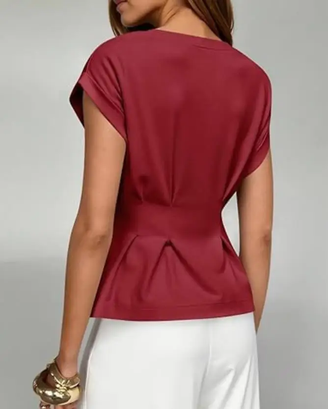 

Elegant Sexy Women's round Neck Short Sleeve T-Shirt Irregular Design Summer Casual Versatile Fashion Top 2026