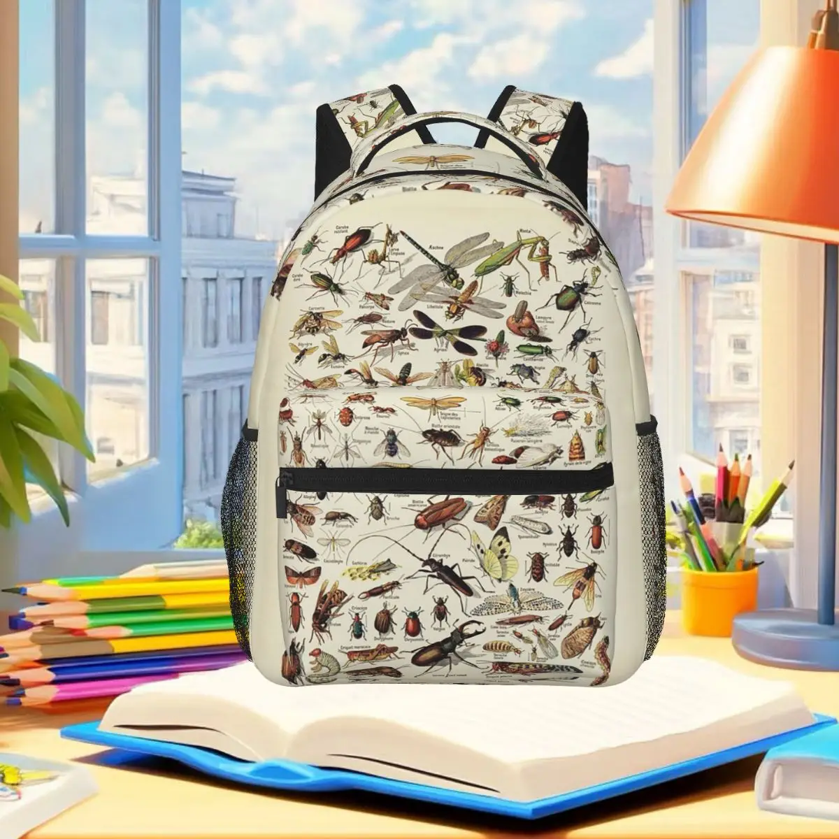Insects Chart. Scientific Illustration Text In French Backpack Student Boys Girls BookBag Computer Shoulder Bags for Men Women