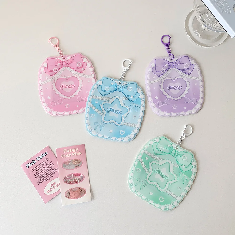 ちょう結び動物韓国フォトカードホルダーキーホルダーペンダント PVC カードカバーアイドルカードディスプレイプロテクターぶら下げ装飾画像