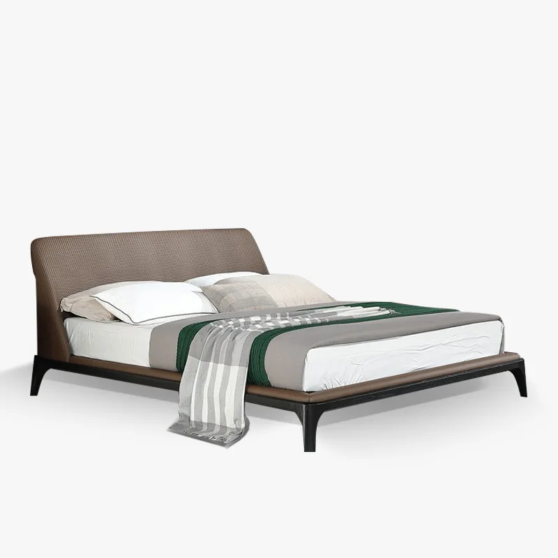 

Italian minimalist designer leather ash wood modern simple first-layer cowhide bed light luxury master bedroom wedding bed