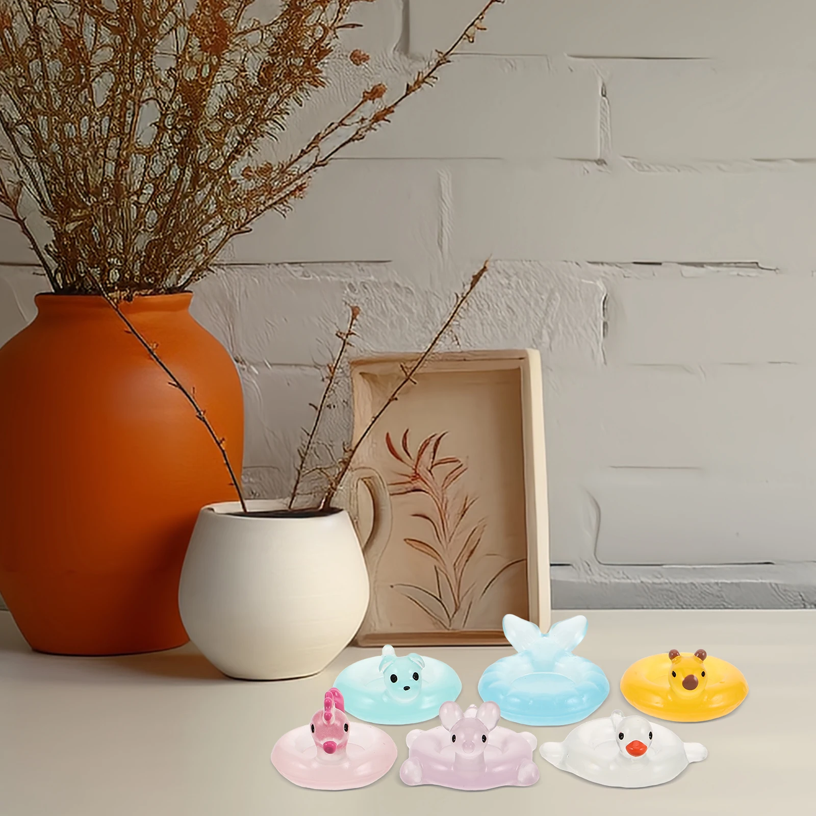 

12 Pcs Small Animal Swimming Ring Ornaments Charms Garden Cartoon Dollhouse Decoration Resin Miniature Rings